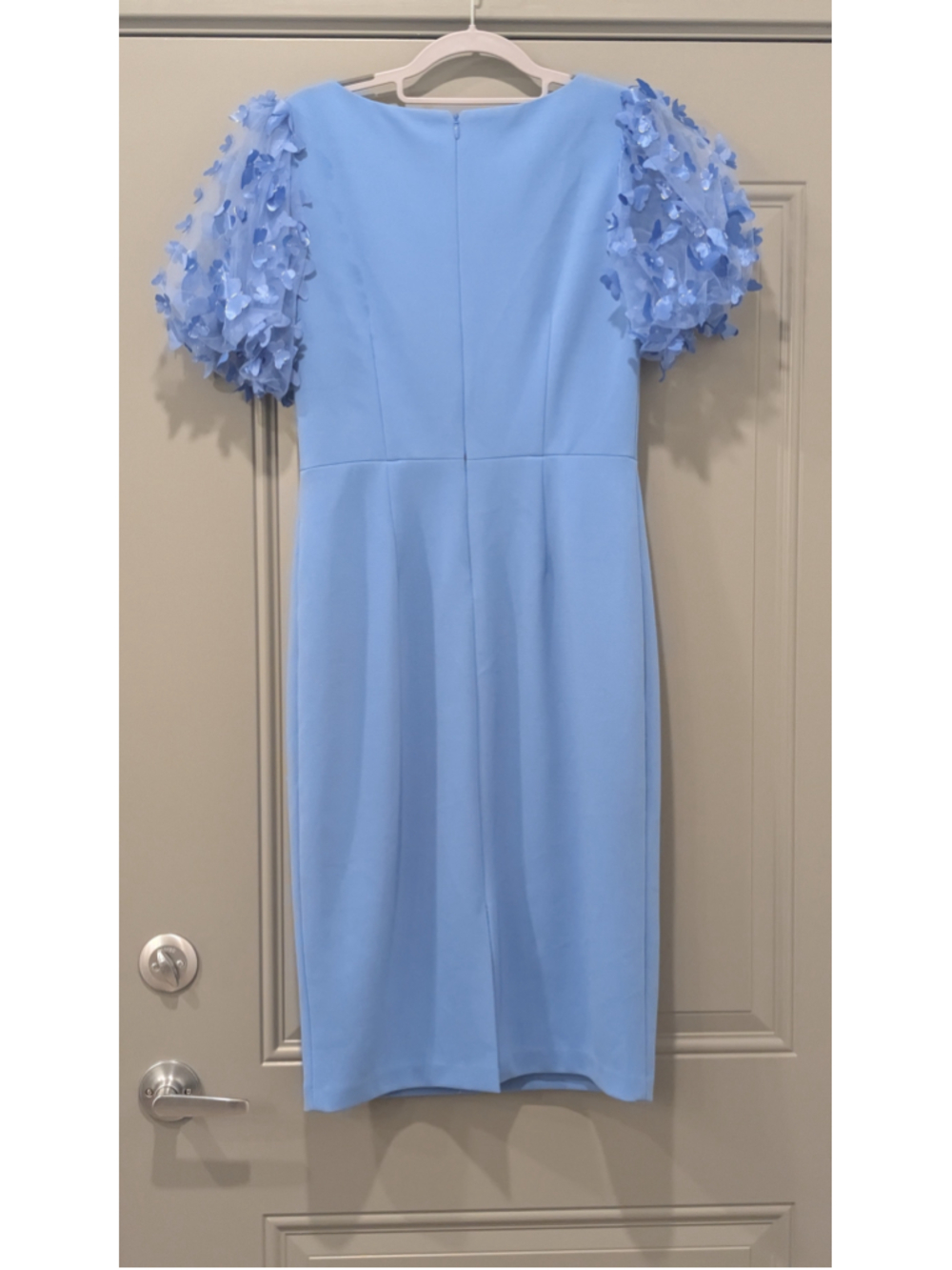 Eliza J Blue 3D Floral Butterfly Puff Sleeve Midi Dress Size 6 - Picture 5 of 10